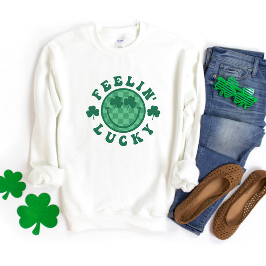 Feelin Lucky Checkered Smiley Face | Sweatshirt