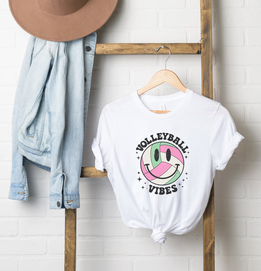 Vintage Volleyball Vibes Smiley Face | Short Sleeve Graphic Tee