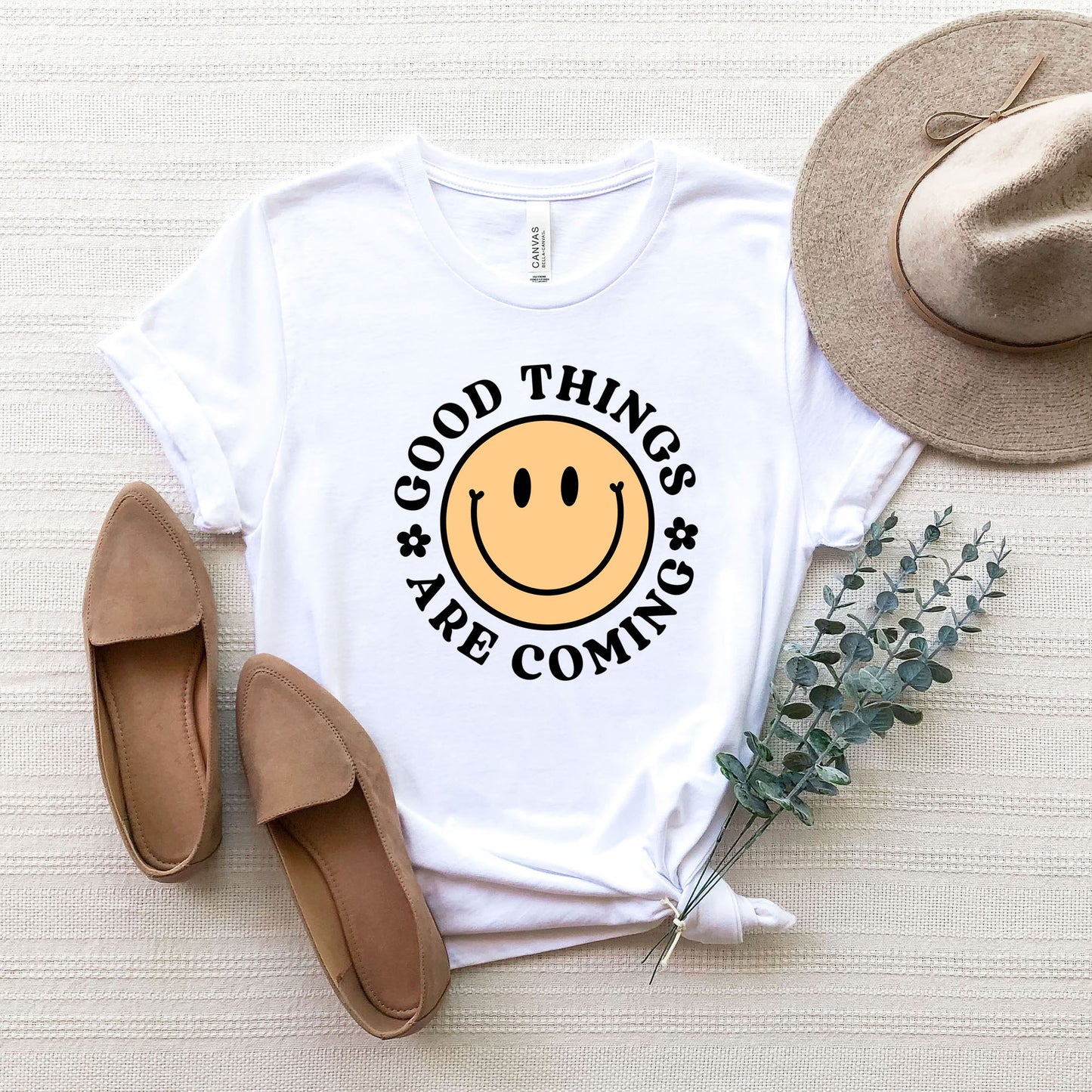 Good Things Are Coming Smiley Face | Short Sleeve Graphic Tee