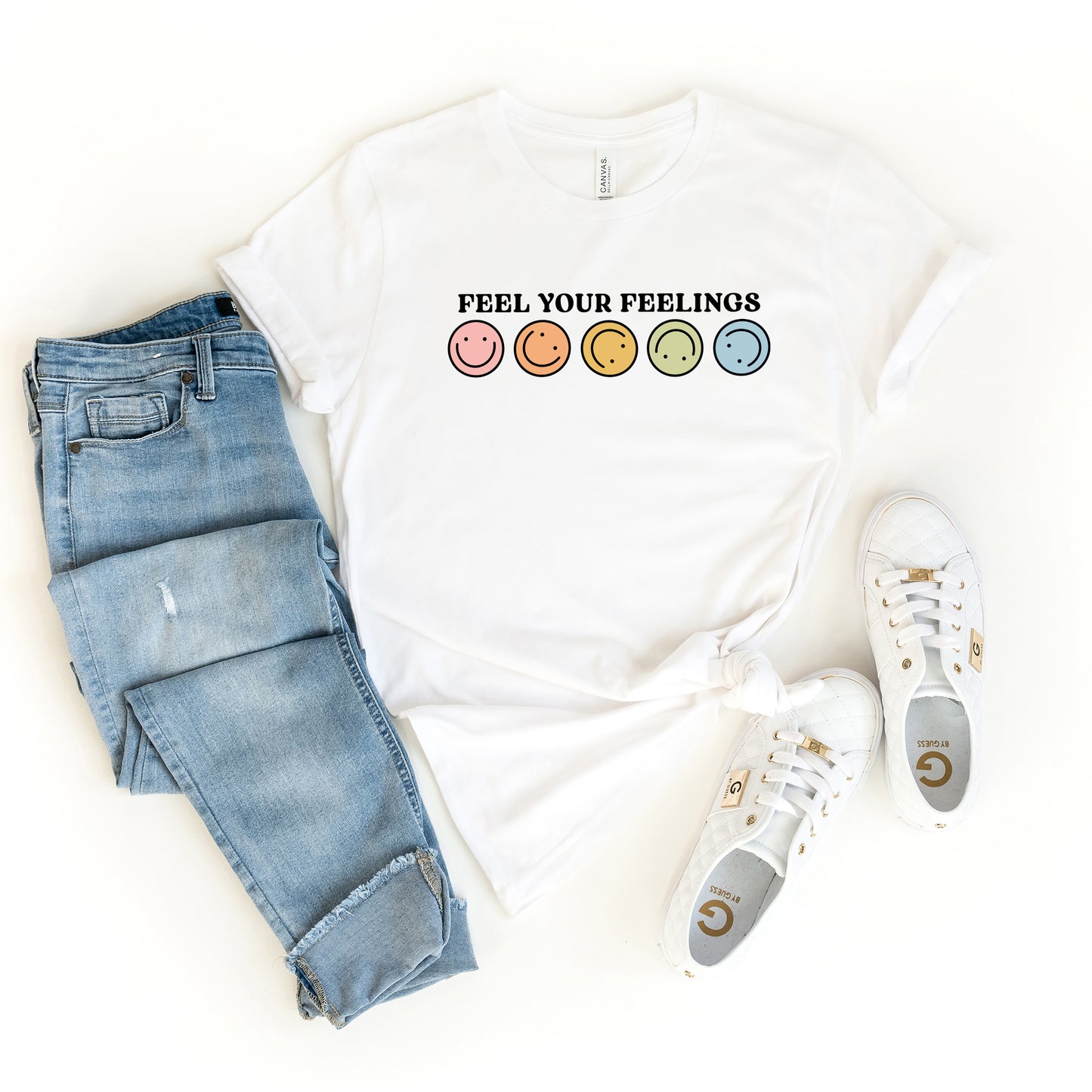Feel Your Feelings Rainbow Smileys | Short Sleeve Graphic Tee