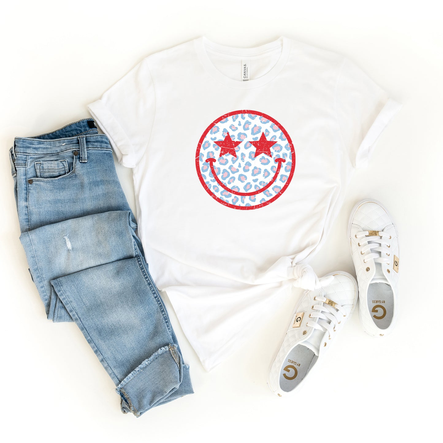 Leopard Patriotic Smiley Face | Short Sleeve Graphic Tee