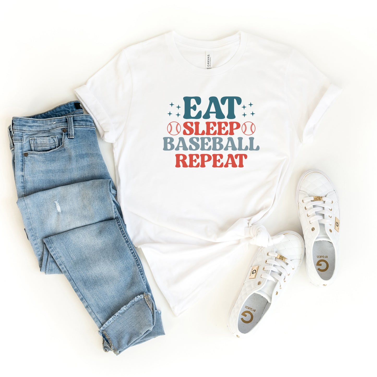 Eat Sleep Baseball Repeat Colorful | Short Sleeve Graphic Tee