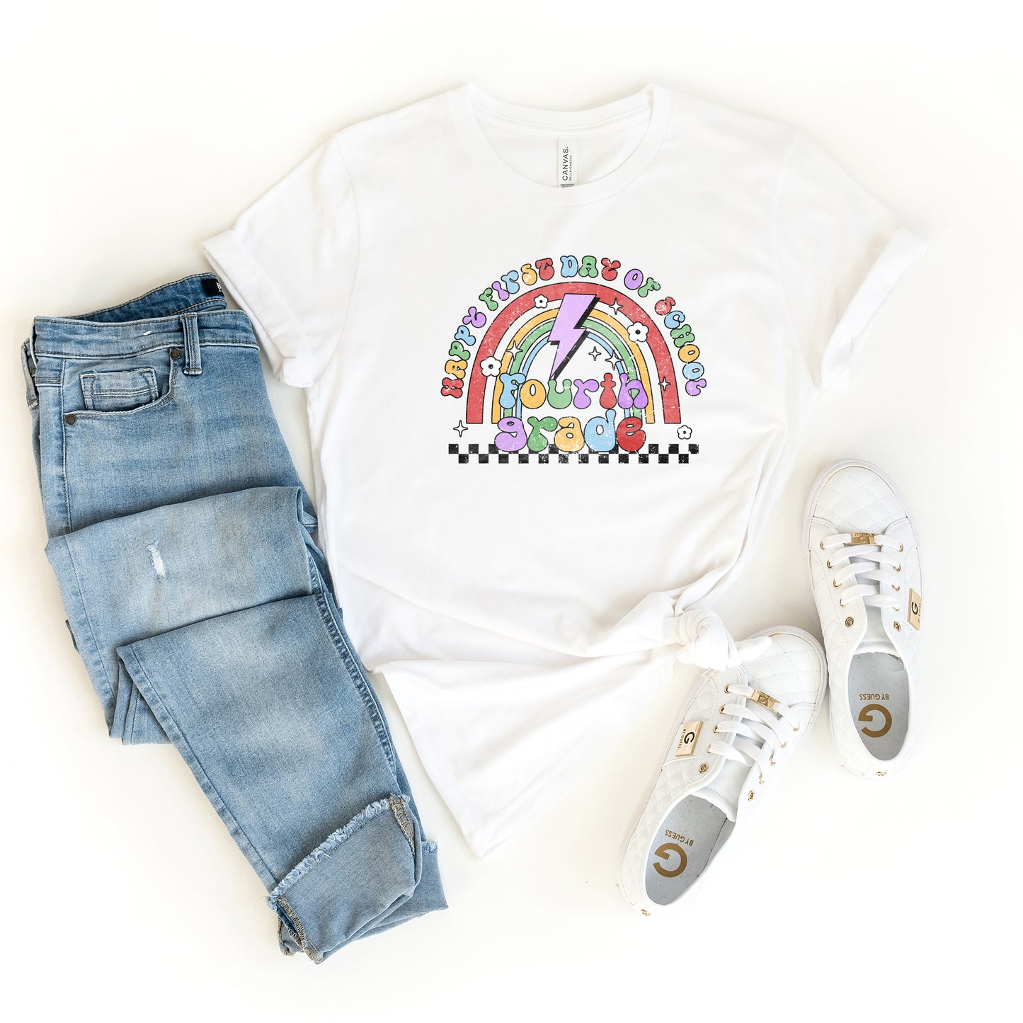 First Day Fourth Grade Rainbow | Short Sleeve Graphic Tee