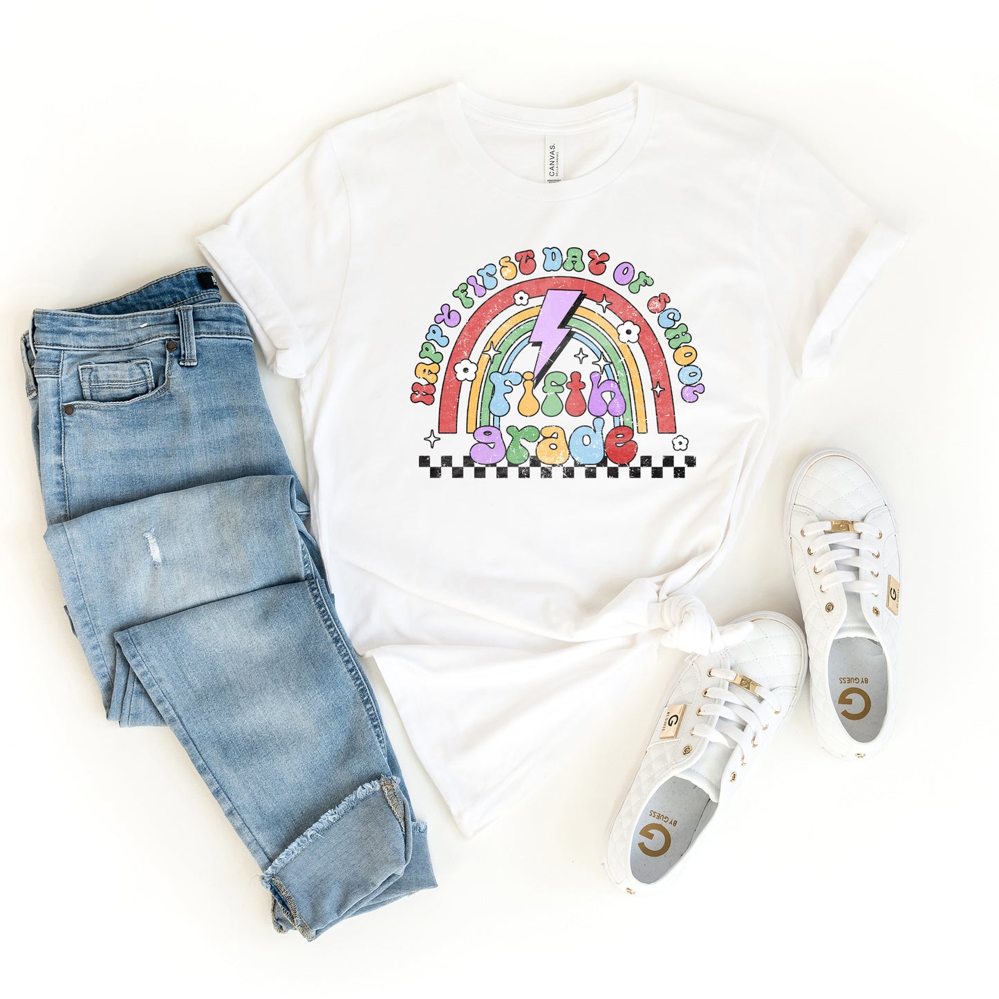 First Day Fifth Grade Rainbow | Short Sleeve Graphic Tee