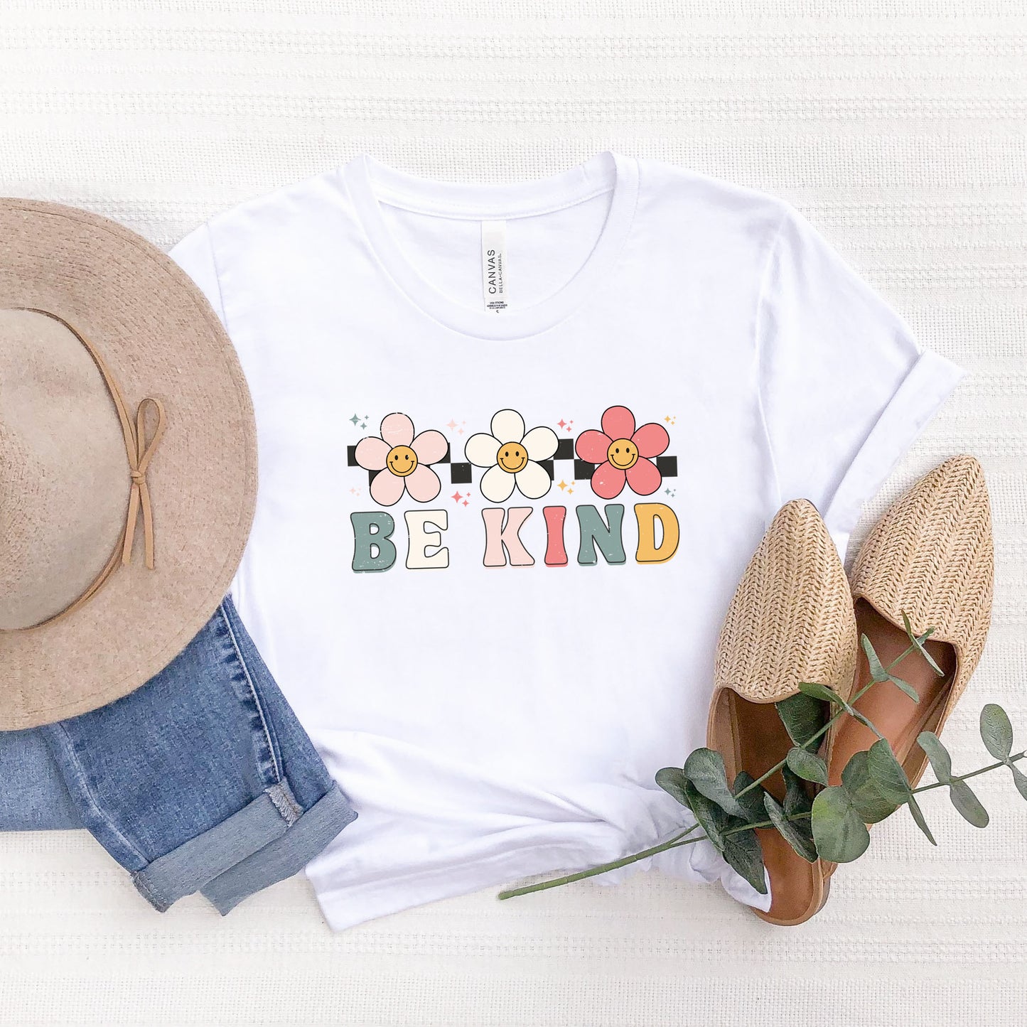 Be Kind Checkered Flowers | Short Sleeve Graphic Tee