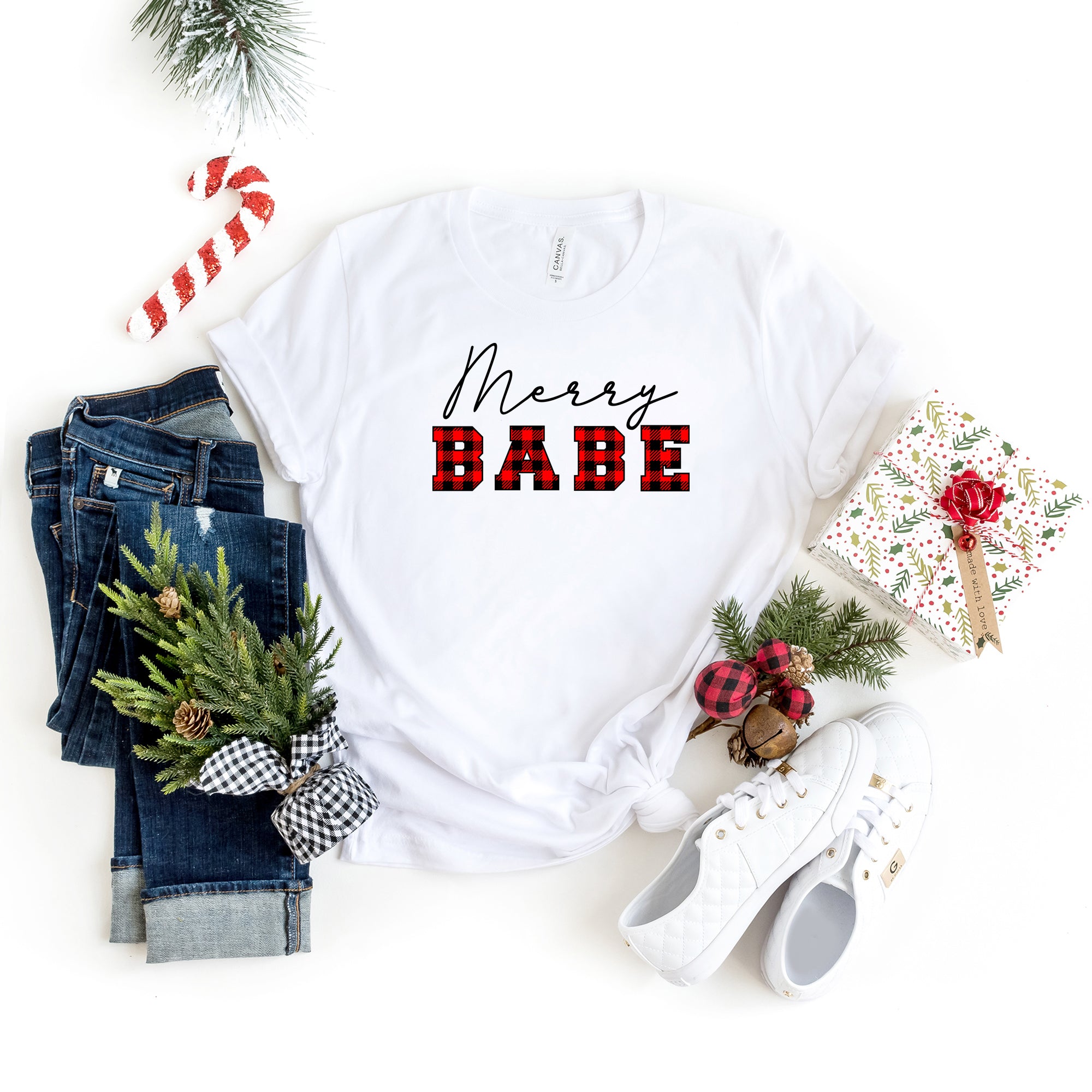 Merry Babe Buffalo Plaid | Short Sleeve Graphic Tee