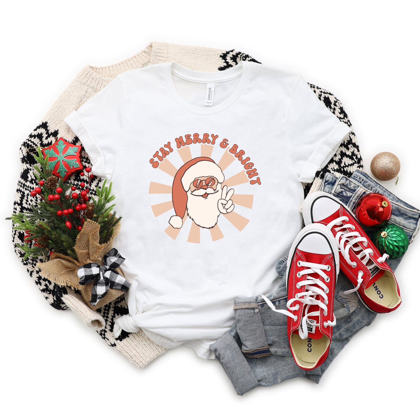 Stay Merry and Bright Santa | Short Sleeve Crew Neck