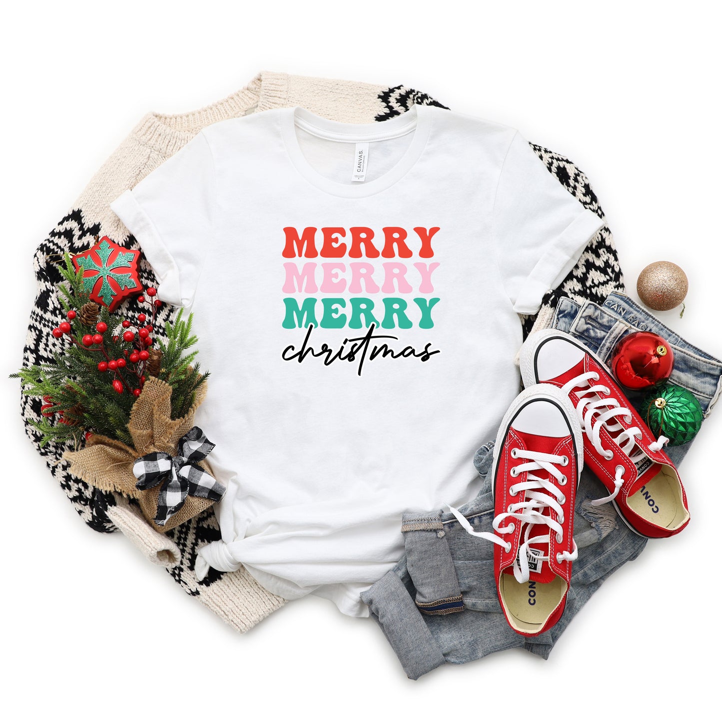 Merry Merry Merry Bold Christmas | Short Sleeve Graphic Tee