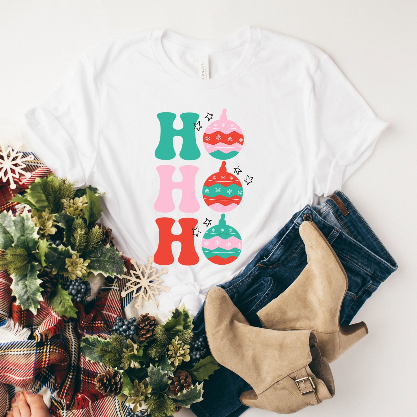 Ho Ho Ho Ornaments | Short Sleeve Graphic Tee