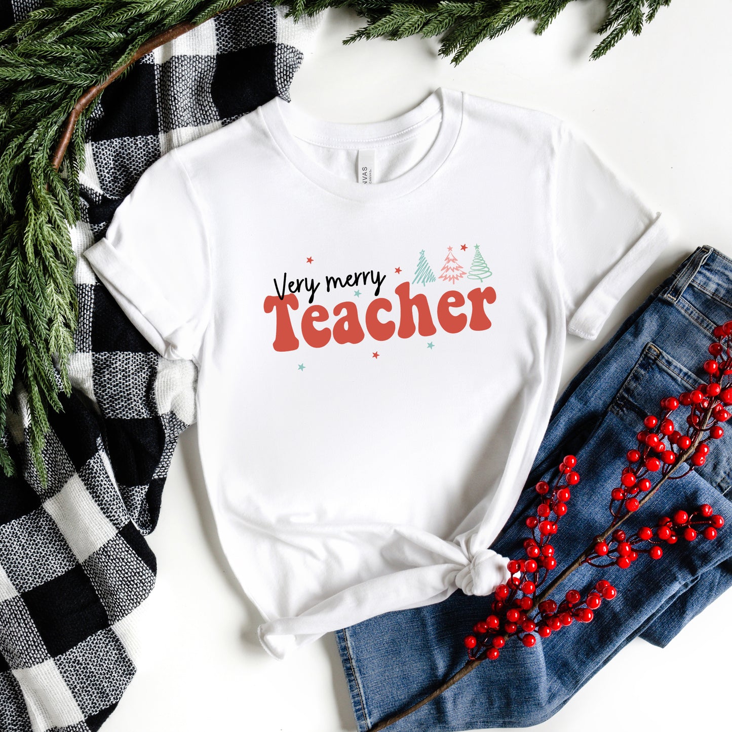 Very Merry Teacher Trees | Short Sleeve Graphic Tee