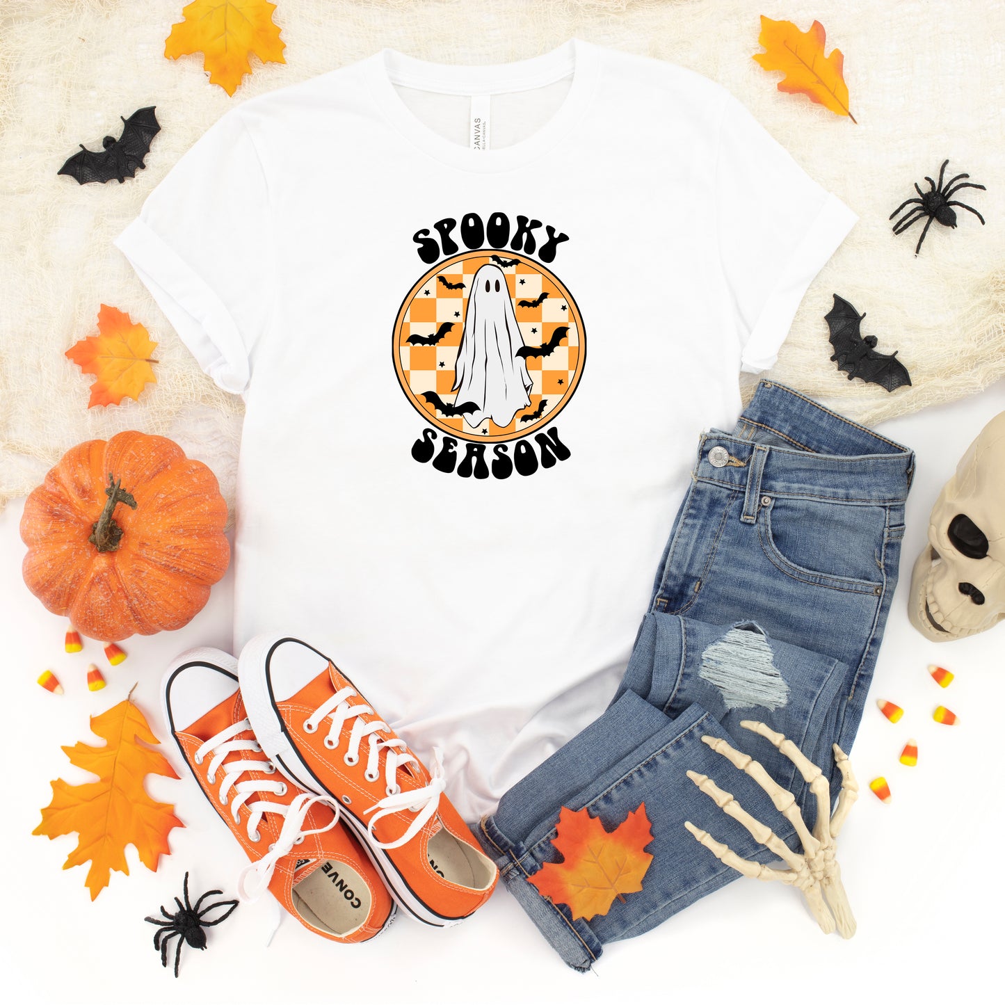 Spooky Season Checkered Ghost | Short Sleeve Crew Neck