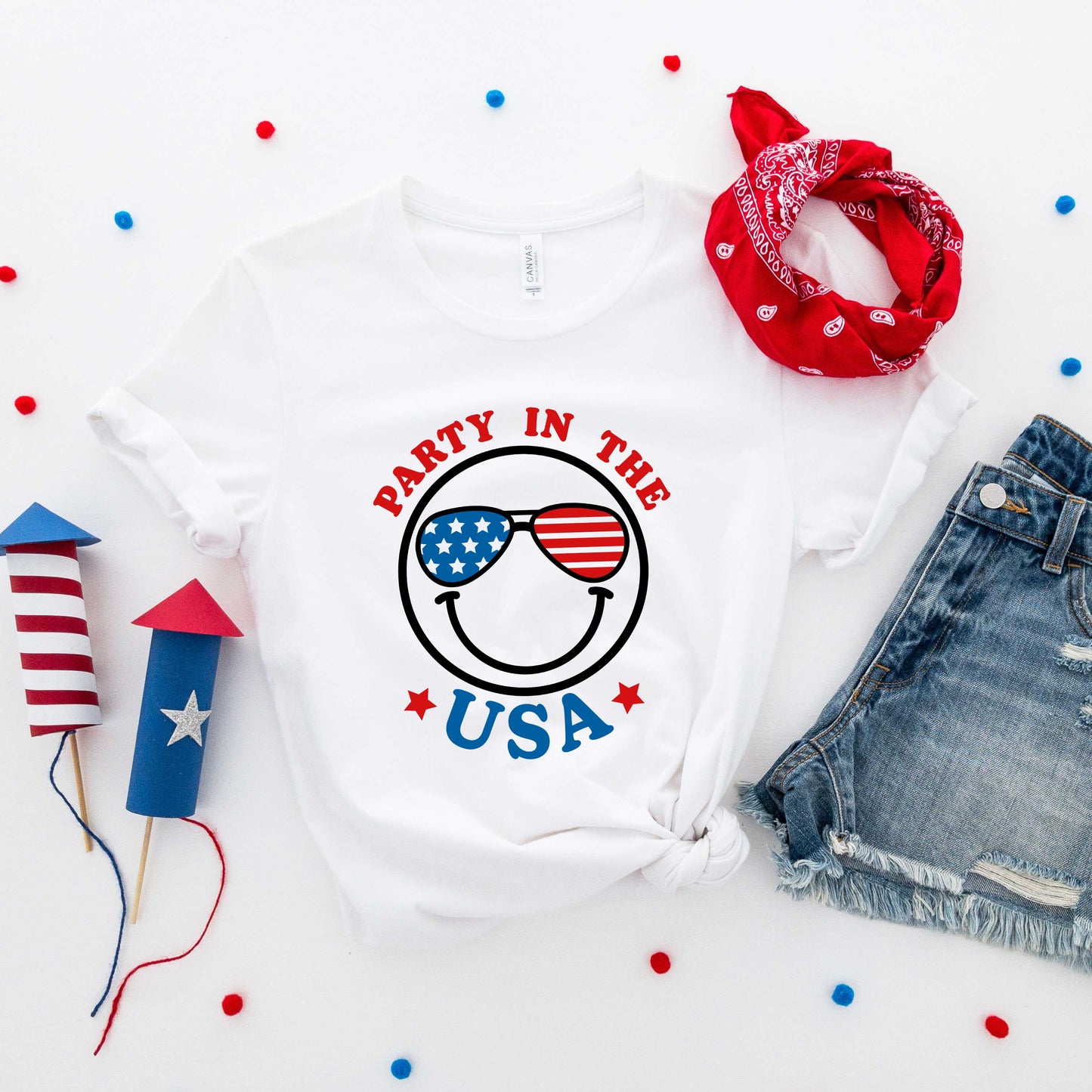 Party In The USA Smiley Face | Short Sleeve Graphic Tee