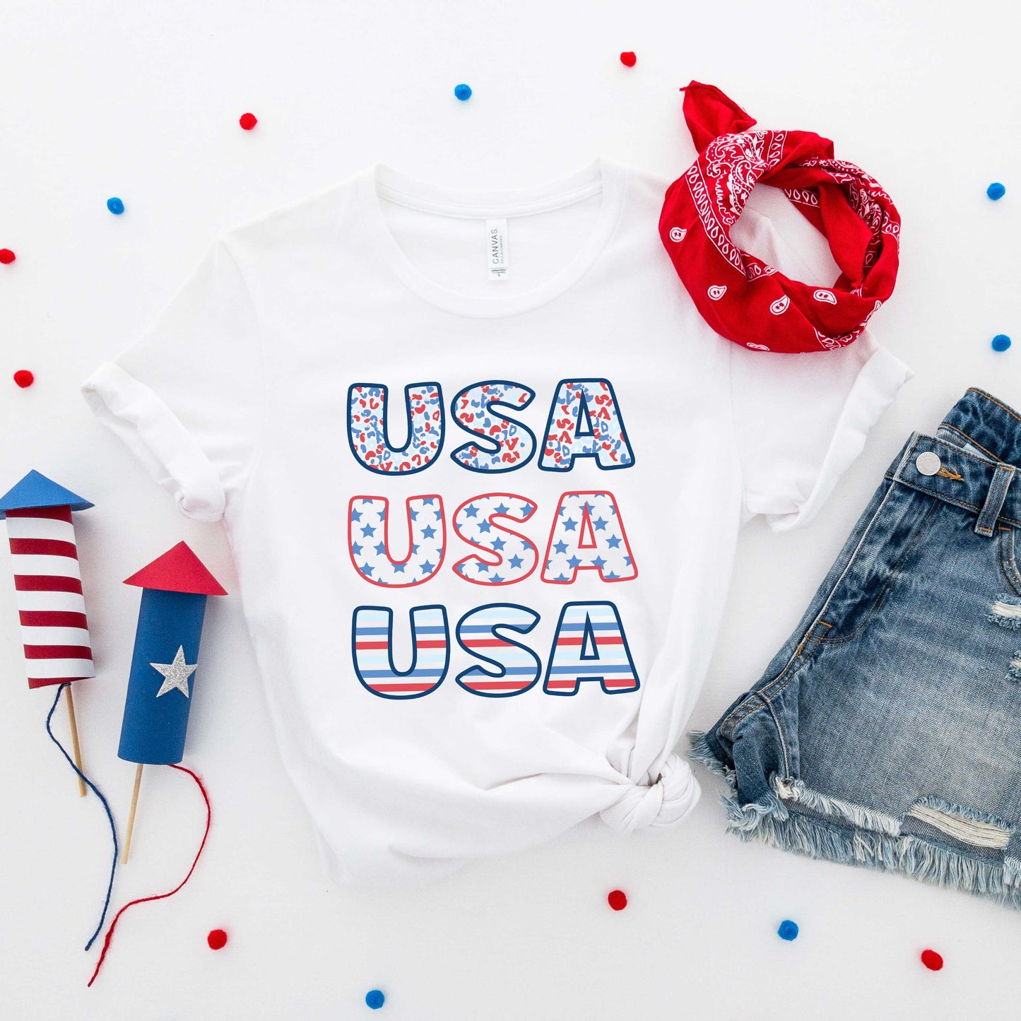 USA Stacked Colorful | Short Sleeve Graphic Tee