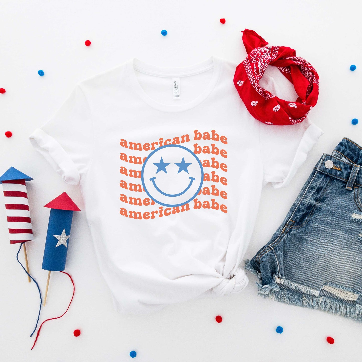 American Babe Smiley Face Wavy | Short Sleeve Graphic Tee