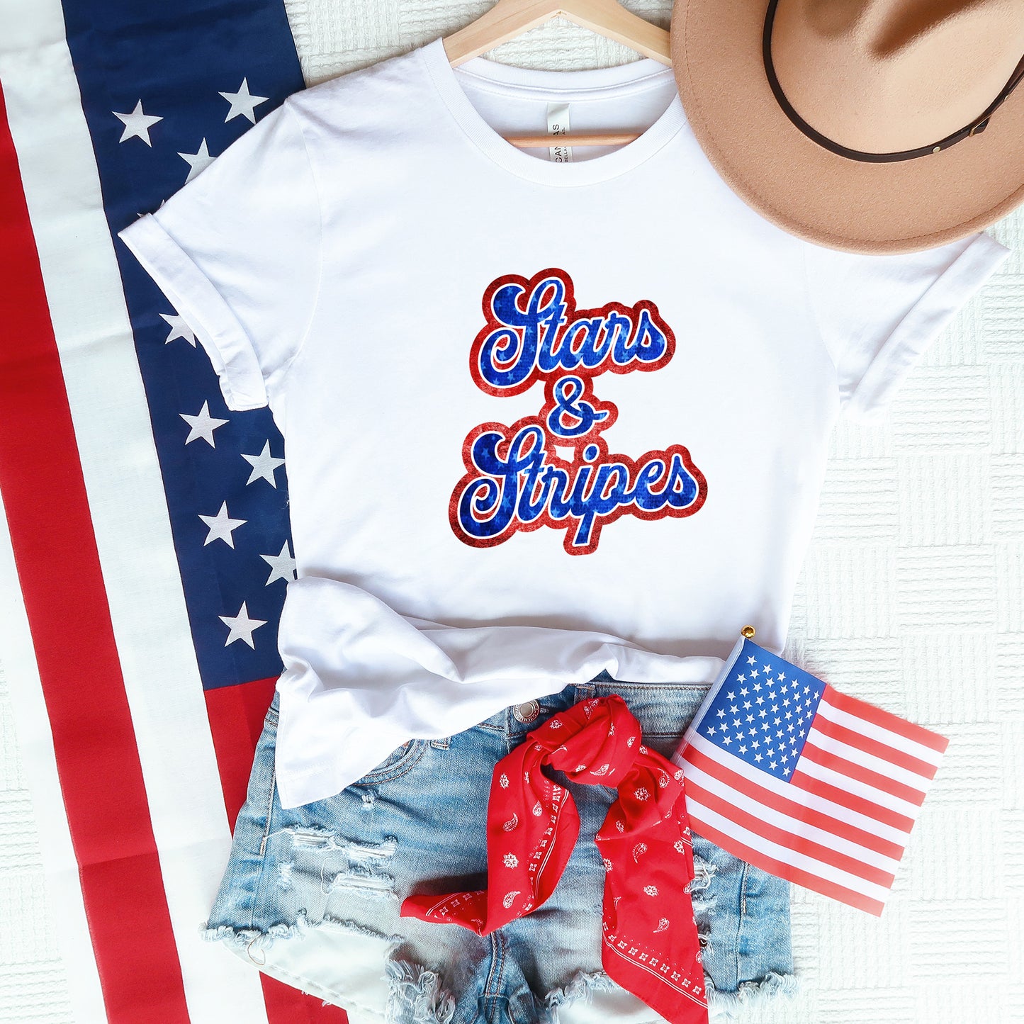 Stars And Stripes Cursive | Short Sleeve Graphic Tee