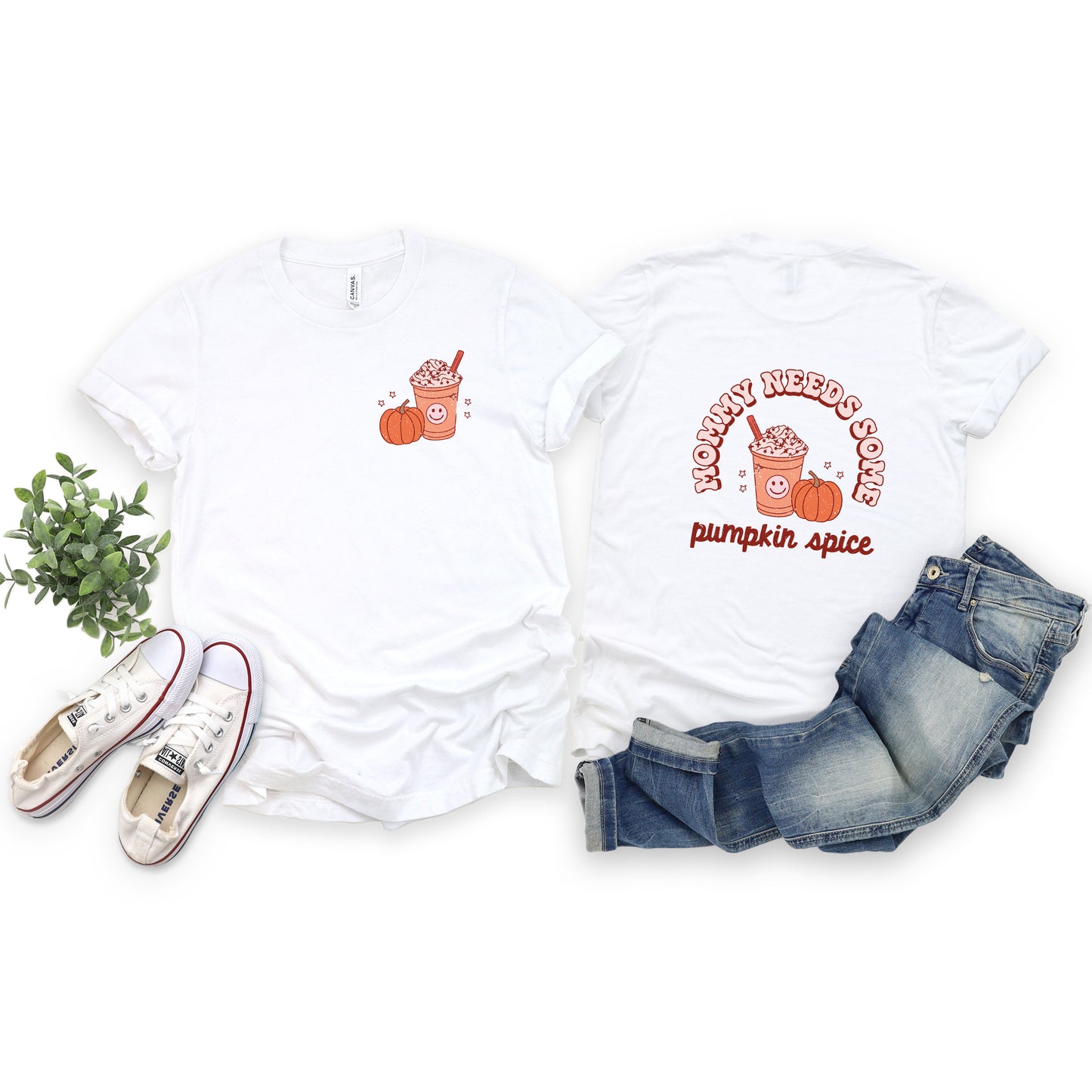 Retro Mommy Needs Some Pumpkin Spice | Front & Back Short Sleeve Graphic Tee