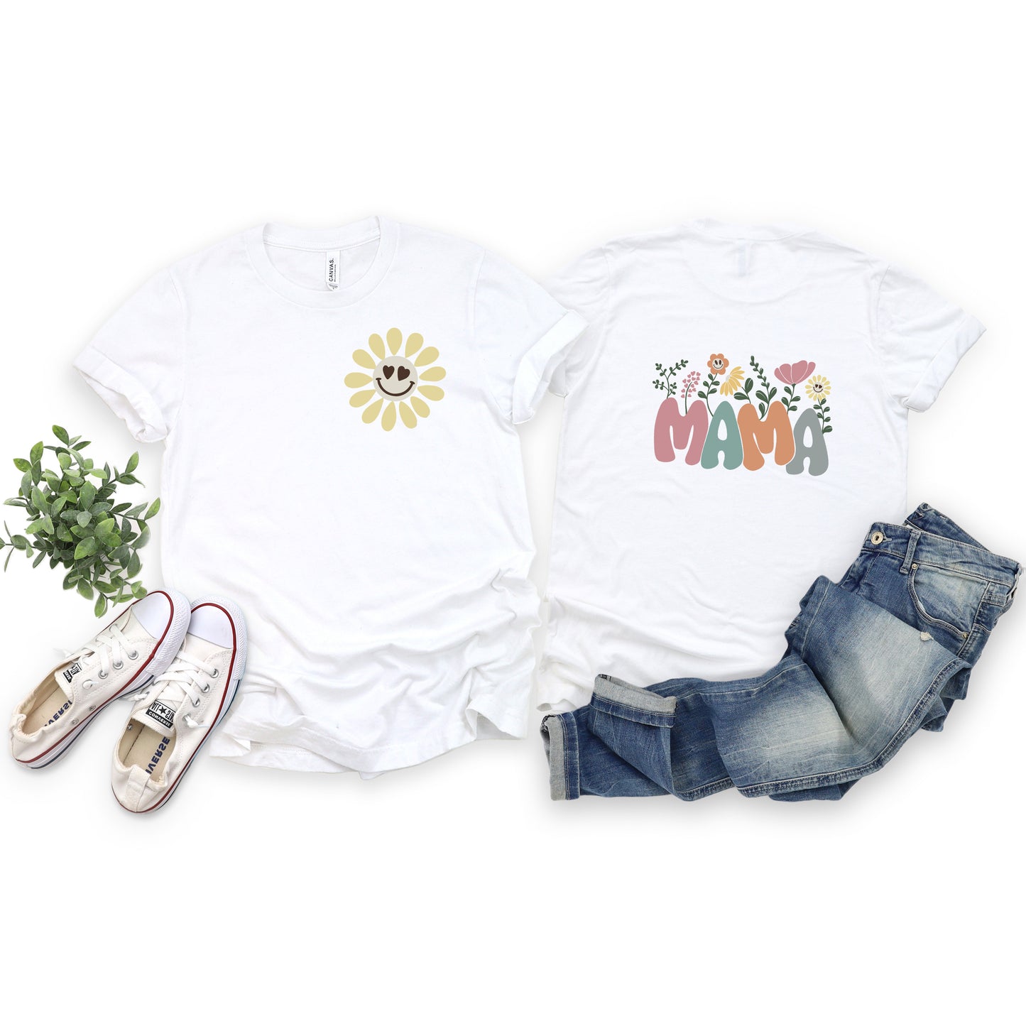 Mama Flowers Colorful | Front & Back Short Sleeve Graphic Tee