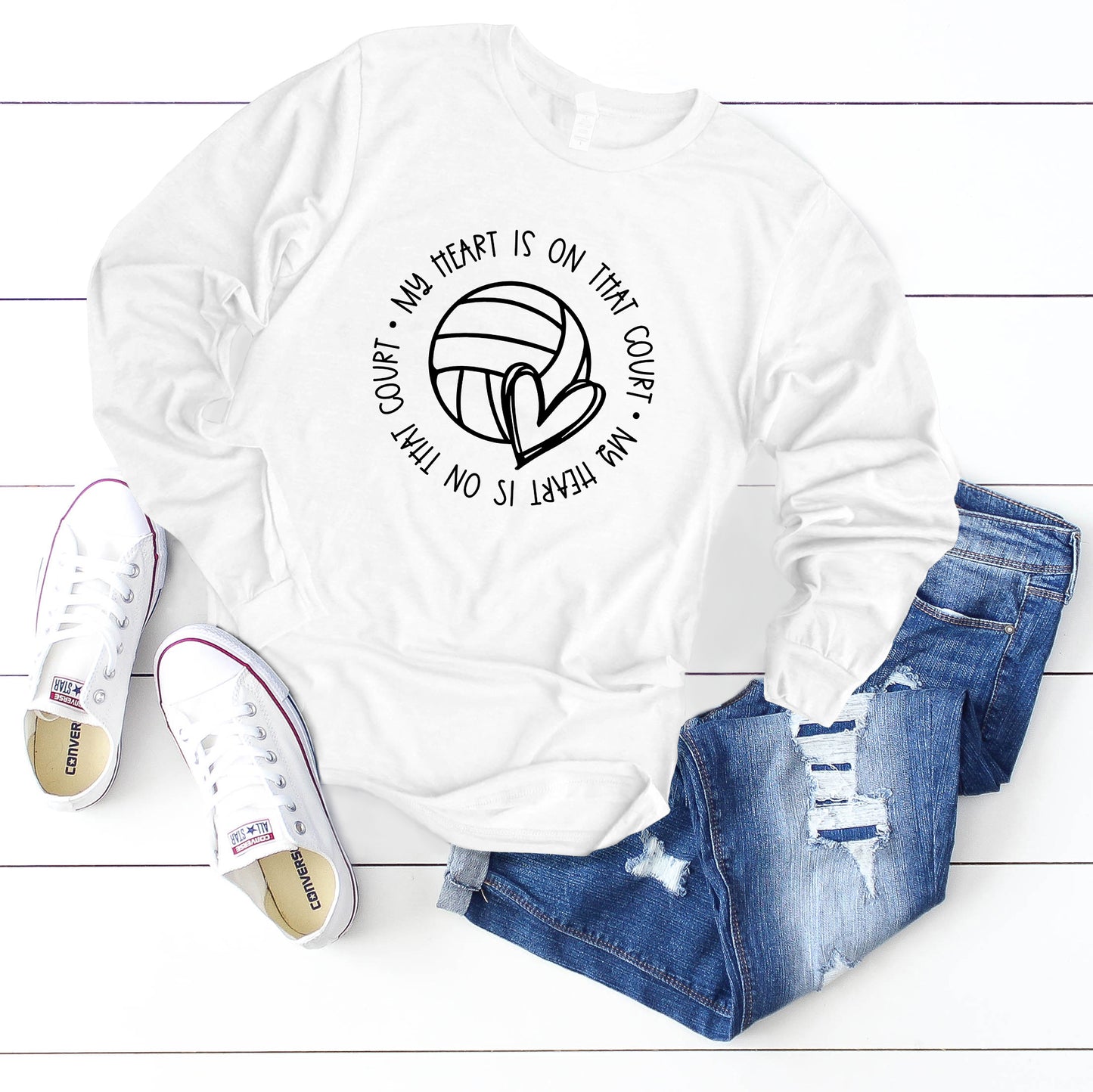 My Heart Is On That Court Volleyball | Long Sleeve Graphic Tee