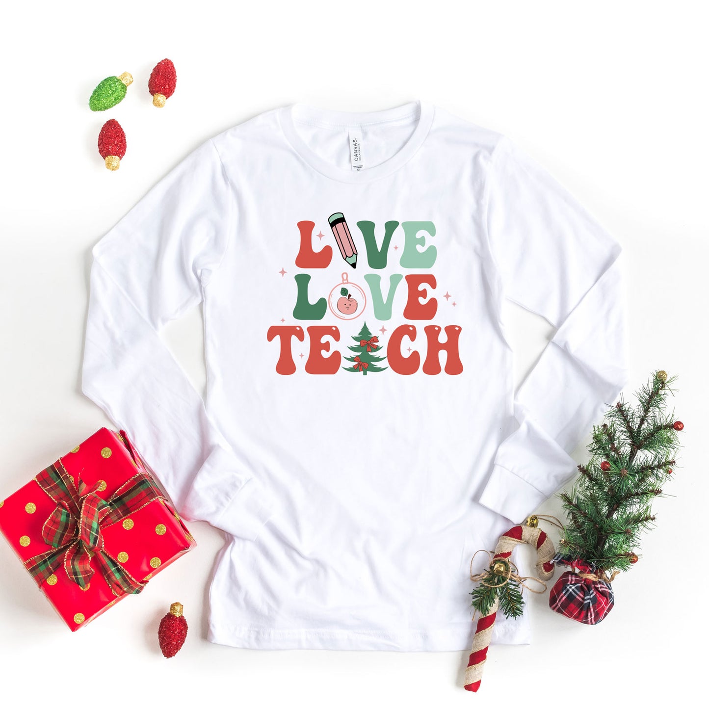 Live Love Teach Christmas | Long Sleeve Graphic Tee