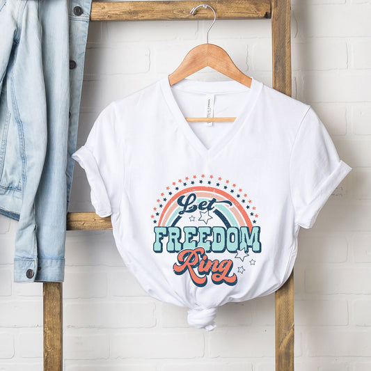 Let Freedom Ring Rainbow | V-Neck Graphic Tee