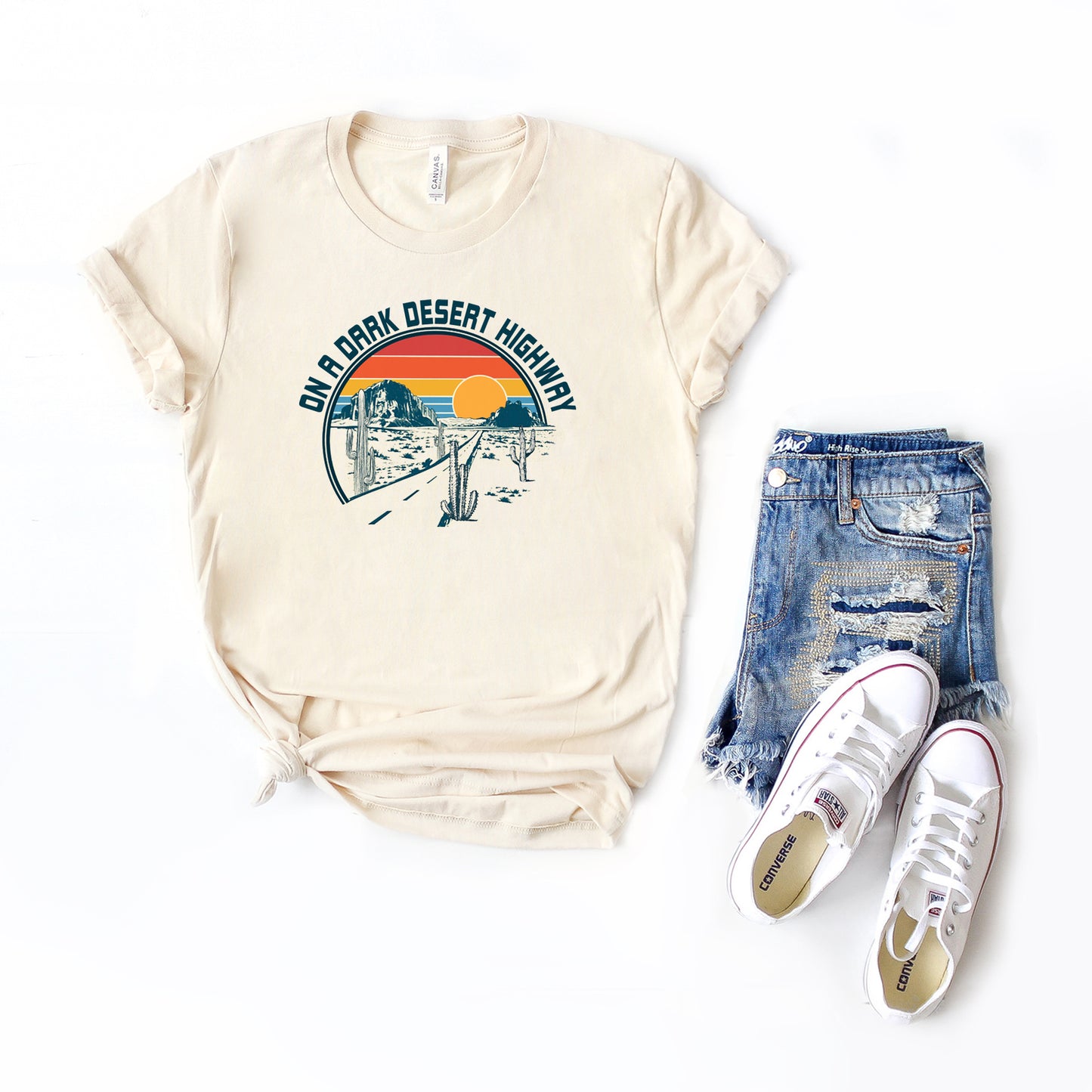 On A Dark Desert Highway Colorful | Short Sleeve Graphic Tee